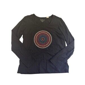 By Chicos Rhinestone  Scoop Neck Womens Size 1 Medium Long Sleeve Black Top